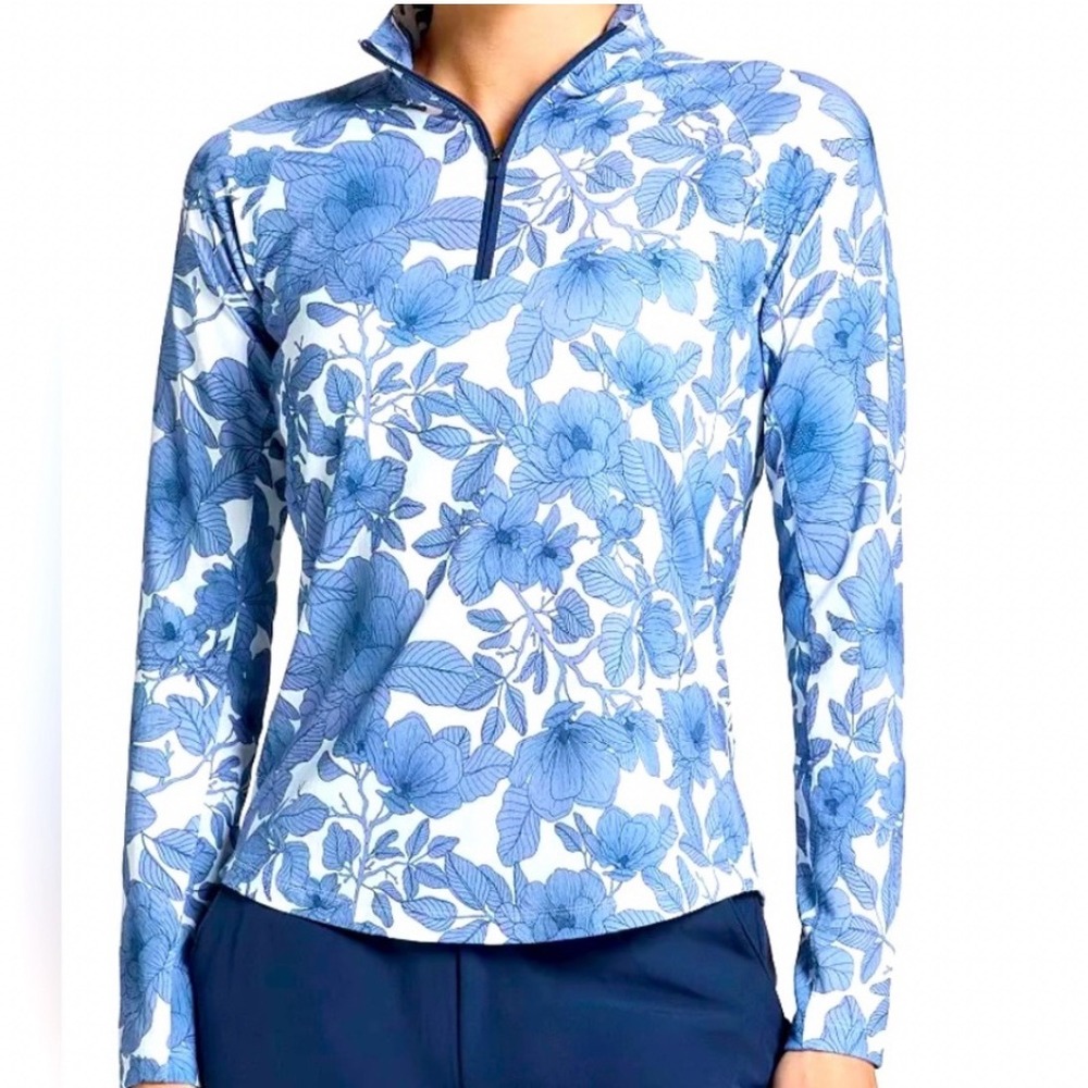 Walter Hagen Womens P11 UV Protection Quarter Zip Blooms Mid Blue XS WGH11490P
